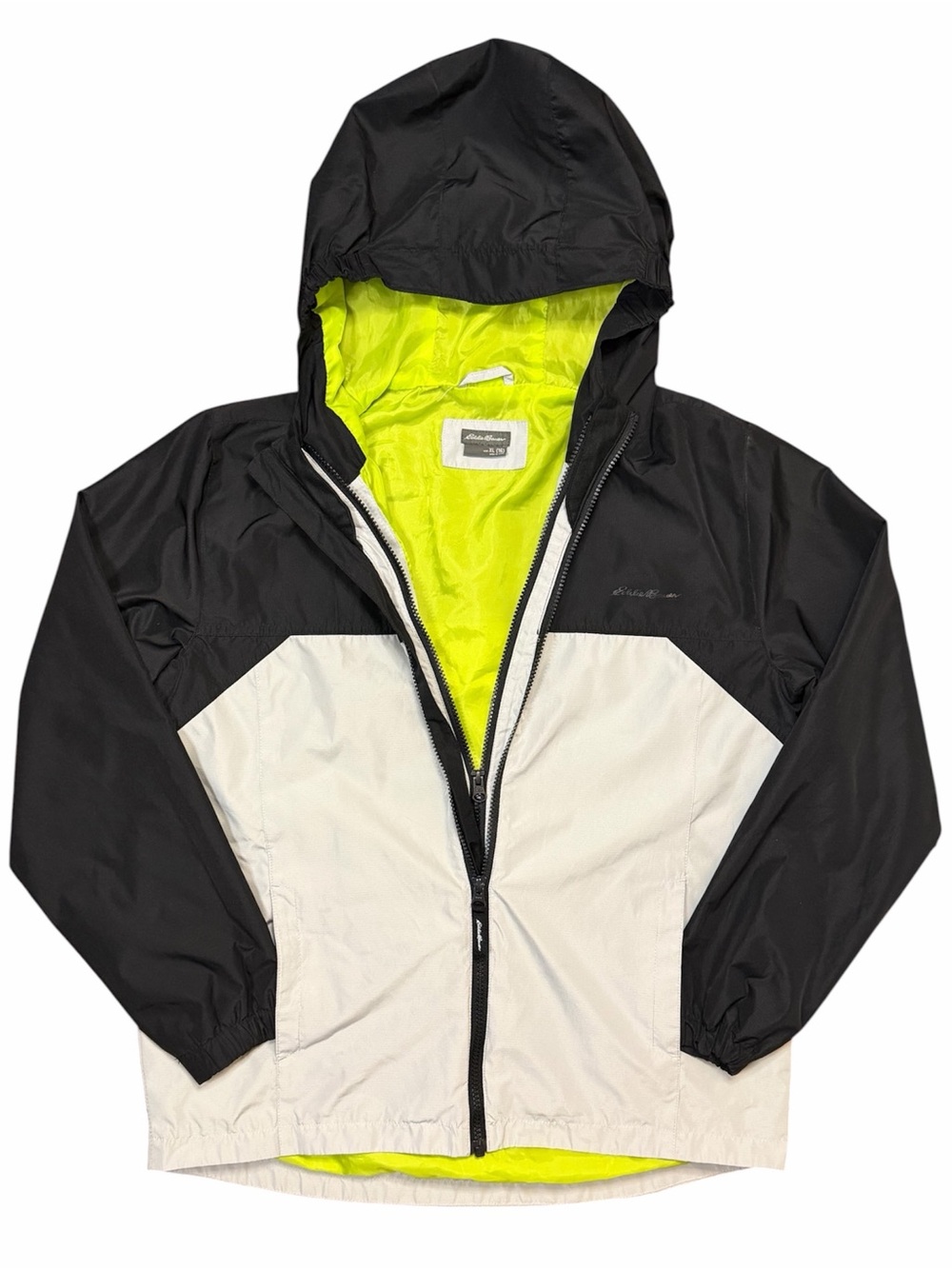 Eddie Bauer Kids Colorblock Lightweight Hooded Windbreaker Rain Jacket XL Neon